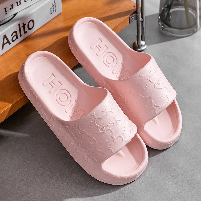 2023 Outdoors Summer Women Men Flat Thick Platform Slippers Non-Slip Cartoon Home Bath Sandals Beach Slides Couples Ladies Shoes