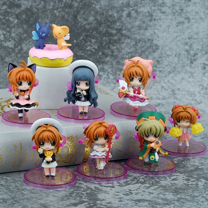 8pcs/set Q Version Card Captor Sakura Anime Figure KINOMOTO SAKURA Cute Action Model Cake Car Decoration Toys Dolls Gifts