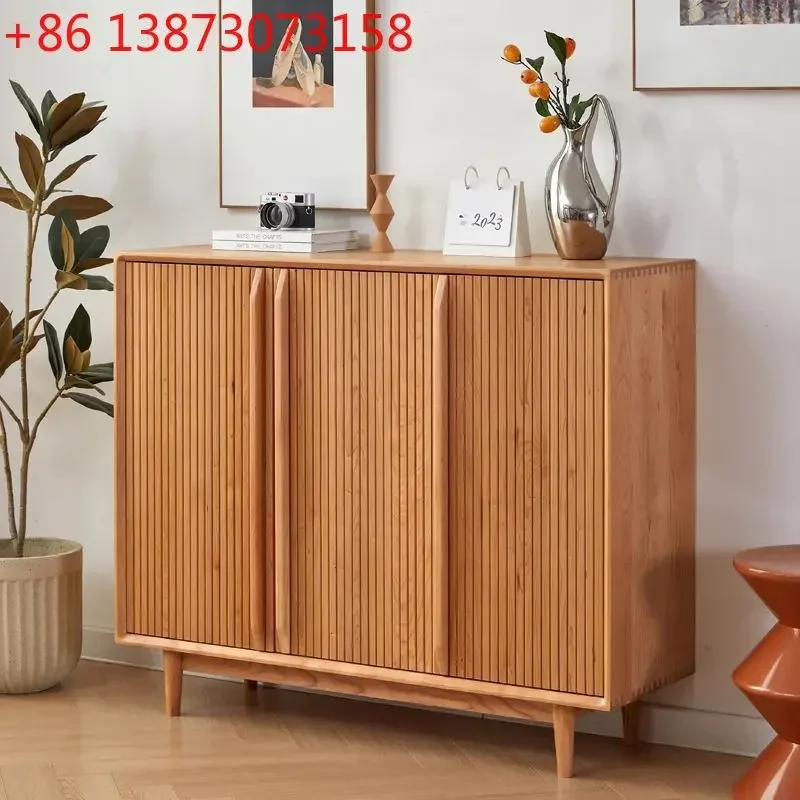 Nordic solid wood cherry wood color simple Japanese-style hall home balcony entrance storageentrance door shoe cabinet
