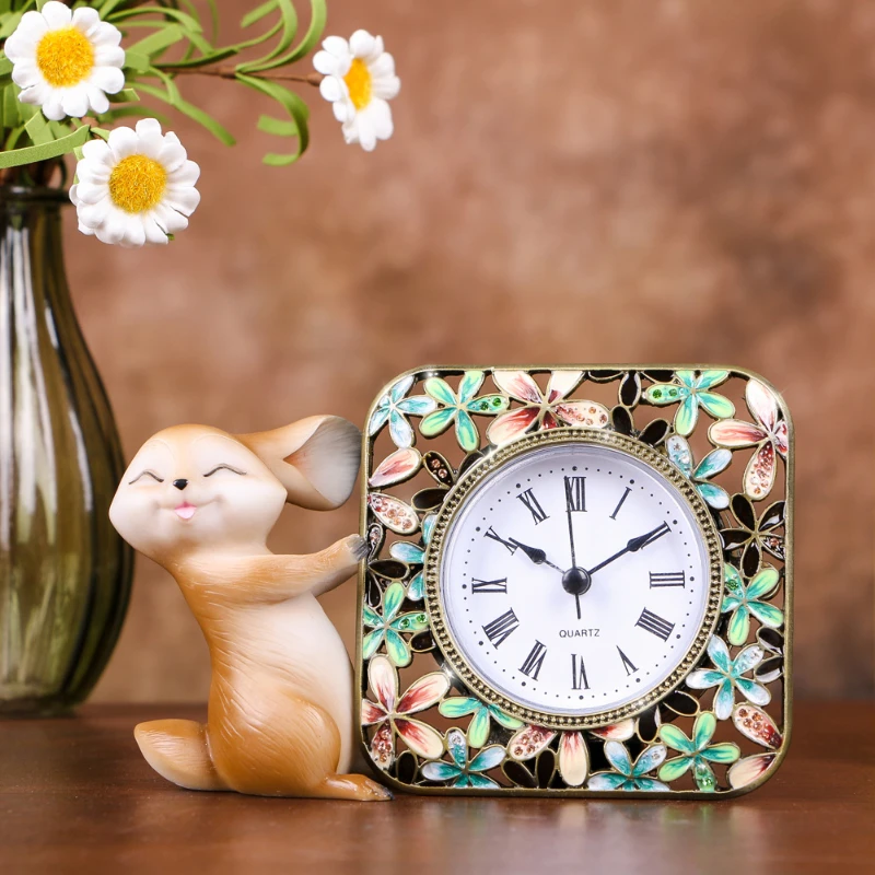 Enamel Colored Clock European Style Retro Clock Minimalist Clock Living Room Study Decoration Table Clock Vintage Bedroom Clock