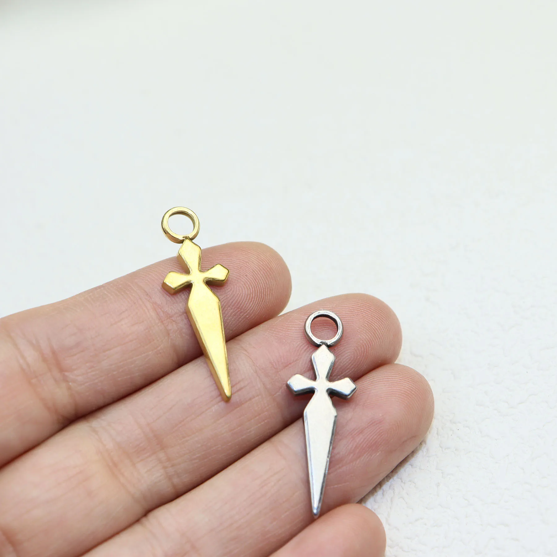 5pcs Wholesale Casting Stainless Steel Big Hole Cross Charms AntiAllergic DIY Girl's FashionJewelry Necklace Earrings Unfading