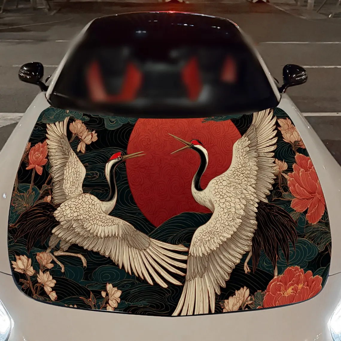 Naklejki na maskę samochodu z motywem retro żurawia, wodoodporne naklejki samoprzylepne z PVC na maskę samochodu, naklejki ochronne na maskę samochodu, Auto A