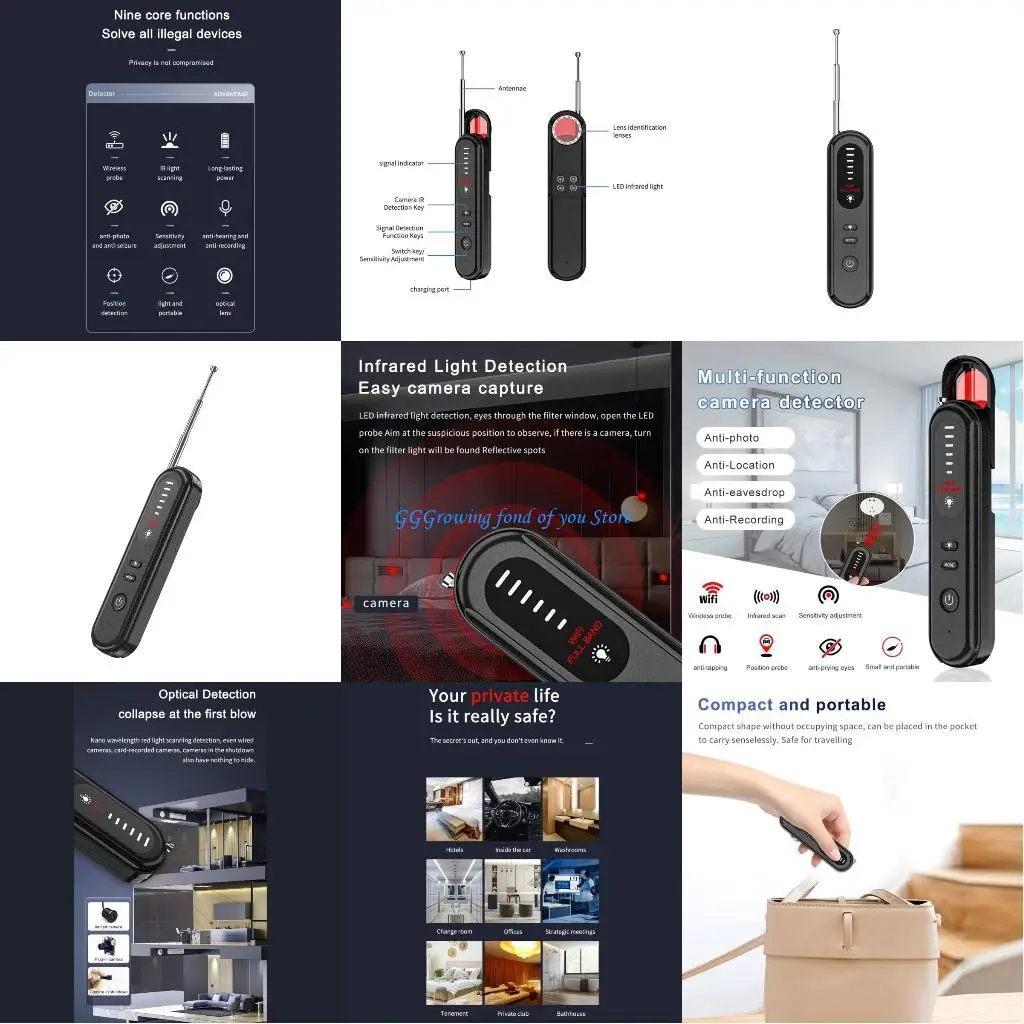 

H9EB T01 Wifi Detection Anti Theft Alarm With Section Antenna Multi Functional Detector Travel Friendly