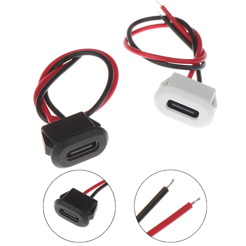 

New 2Pin USB-C Type C Waterproof USB Connector Direct Compression Female Base Socket Charging Interface With Welding Wire Socket