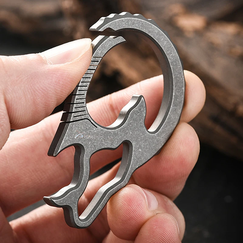 Outdoor Portable EDC Multi-function Bottle Opener Titanium Alloy Keychain Emergency Tool
