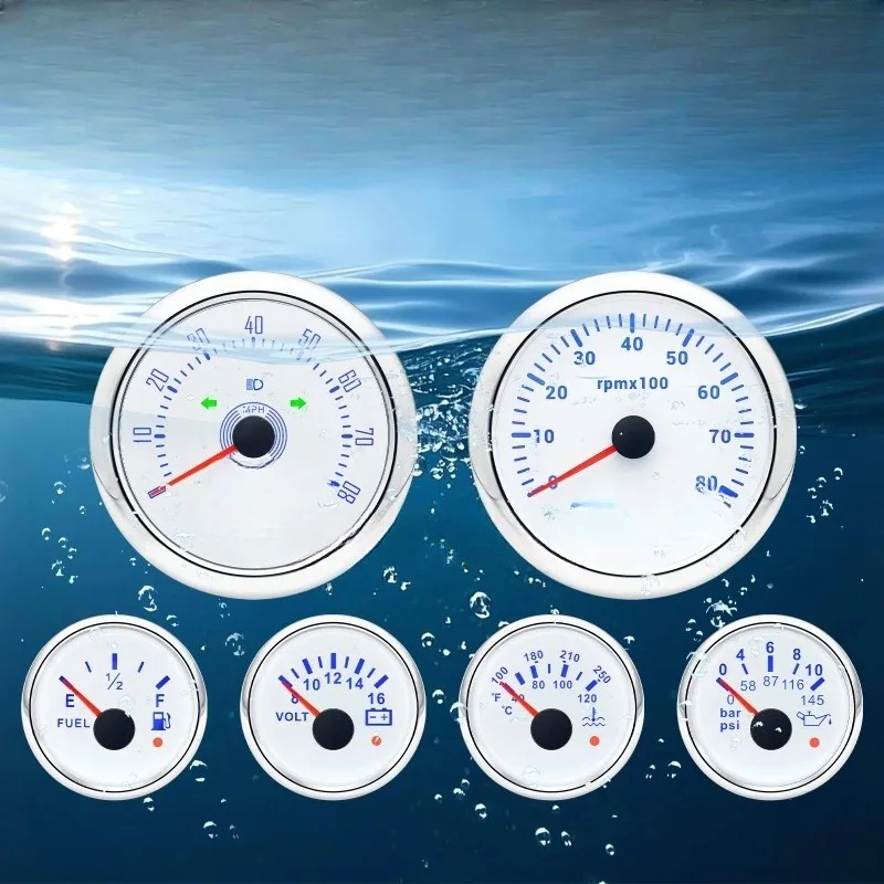 Set with Senders 85mm GPS Speedometer 80MPH 120MPH Tachometer Water Temp Oil Pressure Fuel Voltmeter Gauge for Boat Car
