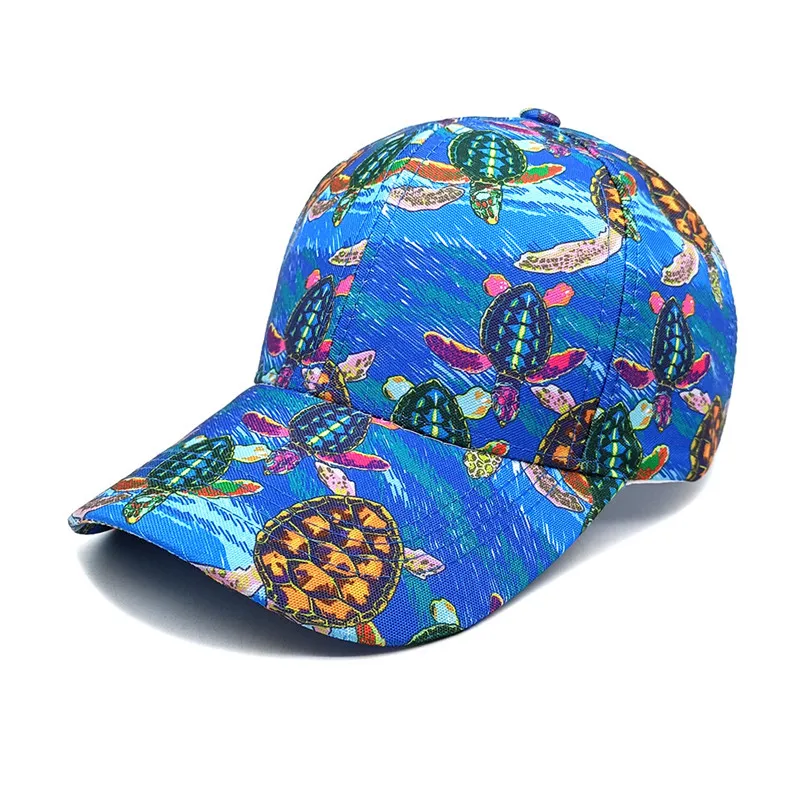 2024 Spring Summer Polyester Cartoon Turtle Print Casquette Baseball Cap Adjustable Outdoor Snapback Hats for Men and Women 33