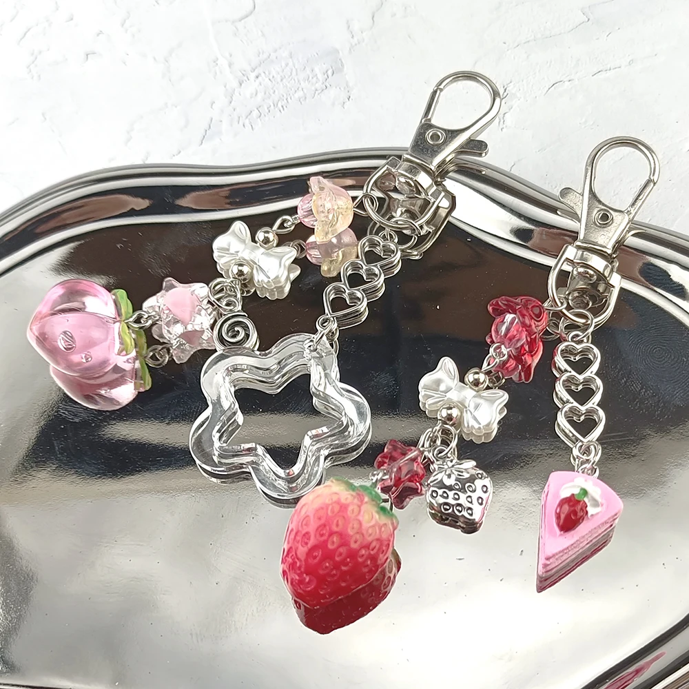 

Cute Strawberry Bow Keychain Y2K Coquettish Fairytale Lily of the Valley Handbag Pendant Key Ring Jewelry Accessories