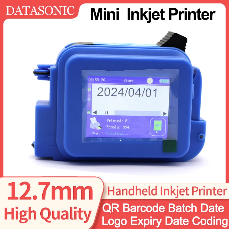 12.7MM Mini Portable Handheld Inkjet Printer 12.7mm for QR Barcode Batch Date Number Logo Expiry Date Coding Machine no ink