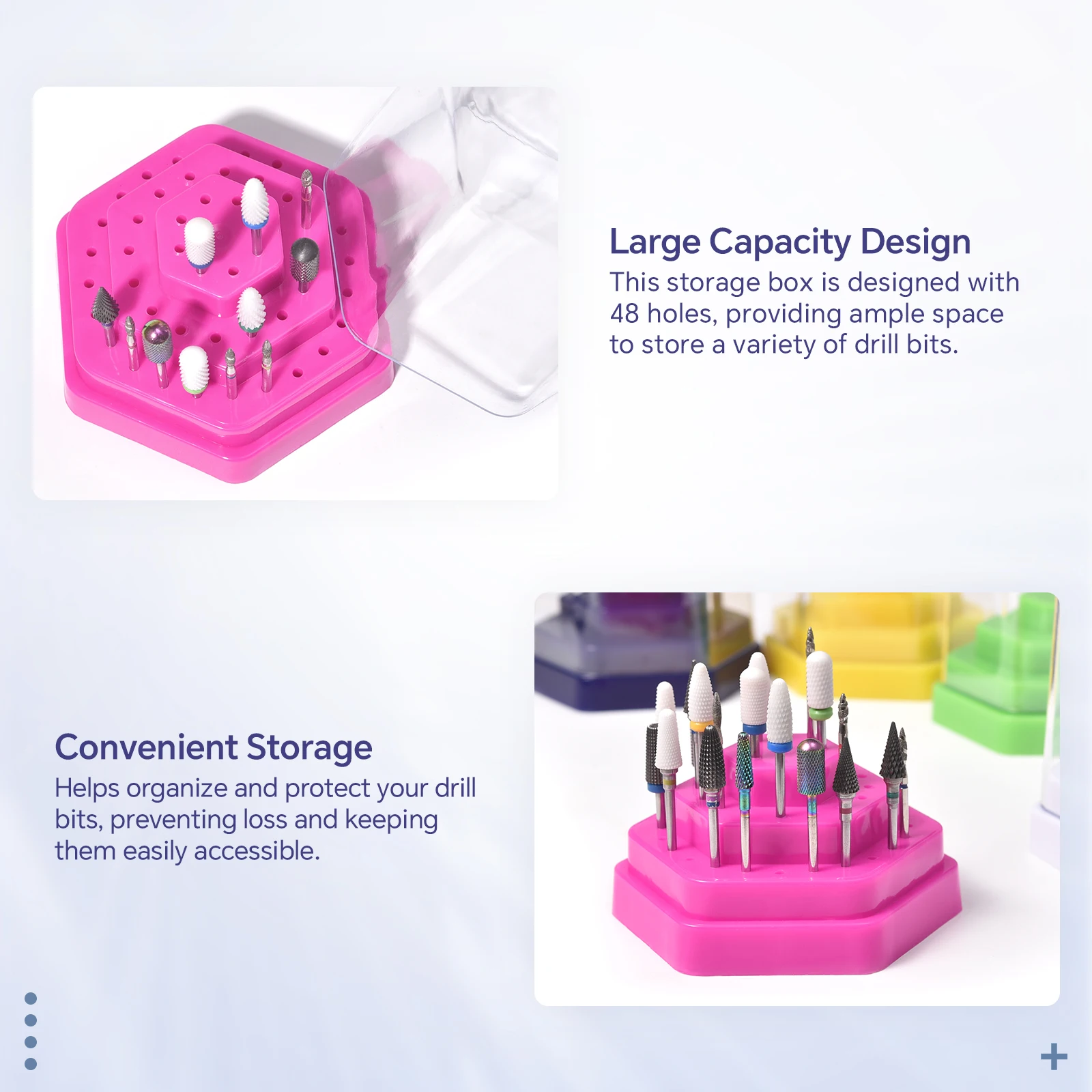 Nail Drill Bits Organizer Box 48 Slots Showing Shelf Plastic Dustproof Portable Empty Storage for Salon Nail Art Supplies