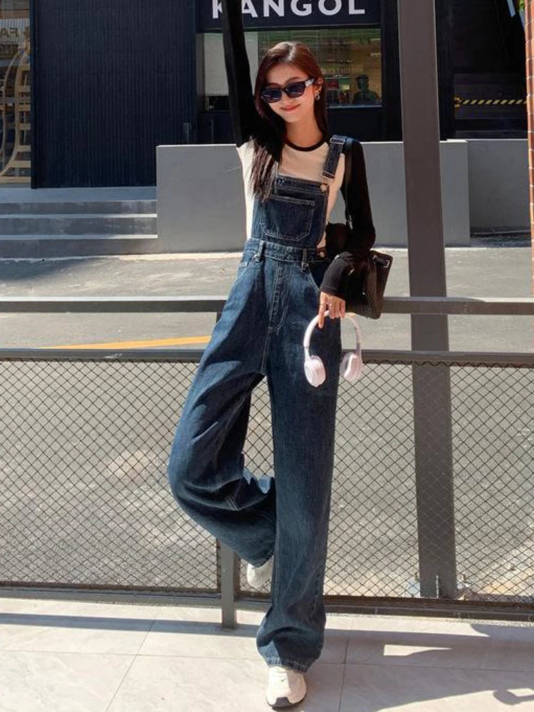 High Waisted Jumpsuits Women Denim Trousers Wide Leg Streetwear Overalls American Retro Preppy Teens Vintage Комбинезон Fashion