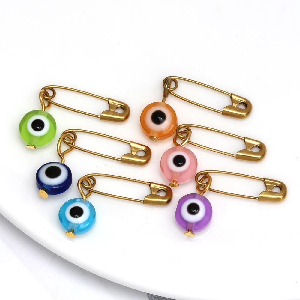 Lucky Eye 3pcs/lot Alloy Charm Brooch Safety Pin DIY Drop Oil Turkish Evil Eye Bead Brooch for Women Girls Men Fashion Jewelry