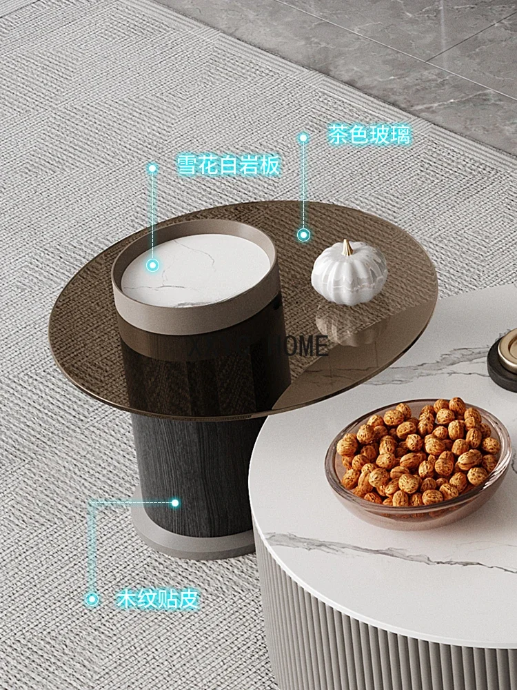 Italian Minimalist Stone Plate Coffee Table TV Cabinet Combination Simple Home round Light Luxury Coffee Table