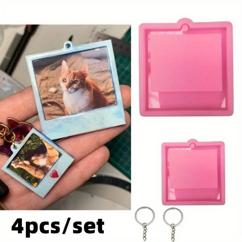 4PCS SET Photo Frame Keychain Epoxy Resin Mold Earring Pendant Silicone Mould Polymer Clay Jewelry Necklace DIY Craft