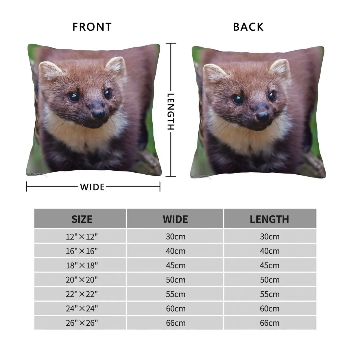 European Pine Marten Square Pillowcase Polyester Linen Velvet Creative Zip Decor Throw Pillow Case Bed Cushion Cover