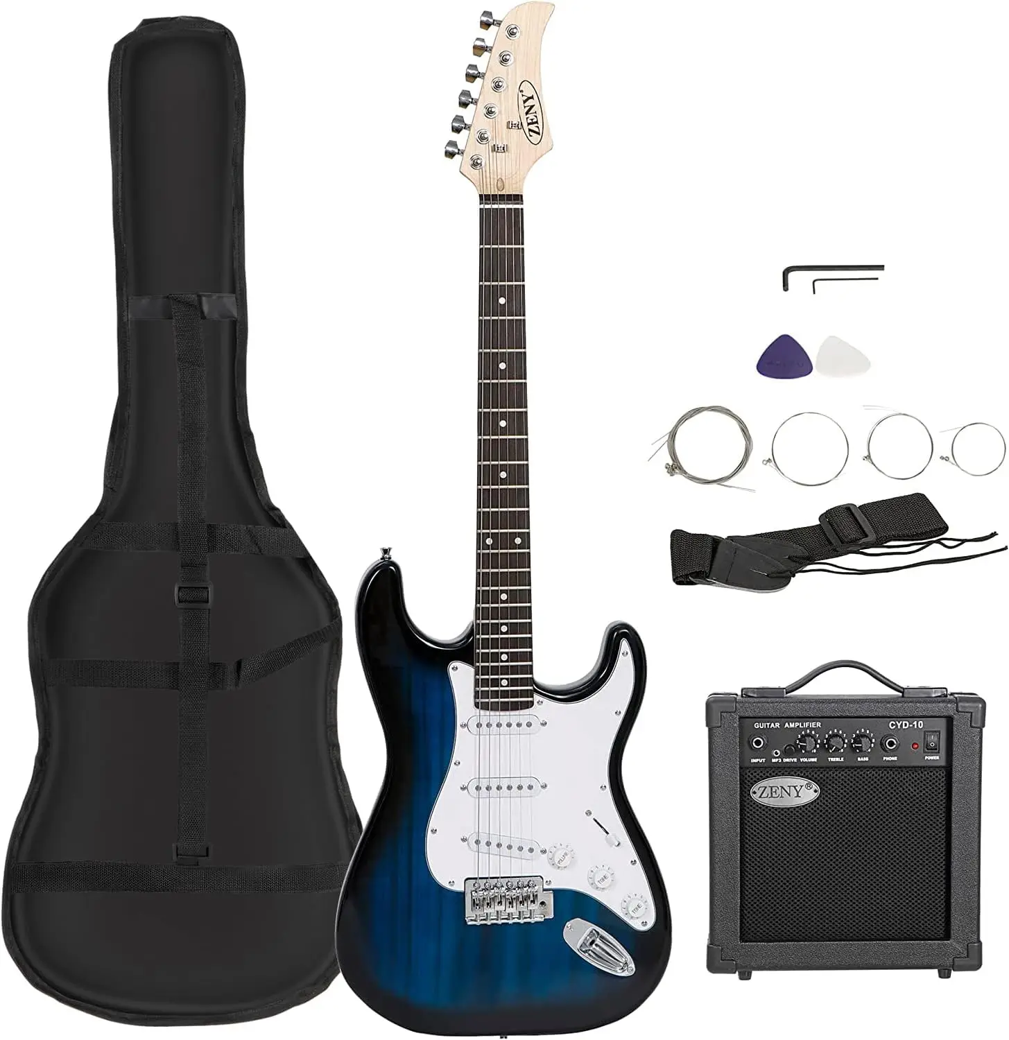 

39" Full Size Electric Guitar with Amp, Case and Accessories Pack Beginner Starter Package, Blue Ideal Christmas Thanksgiving