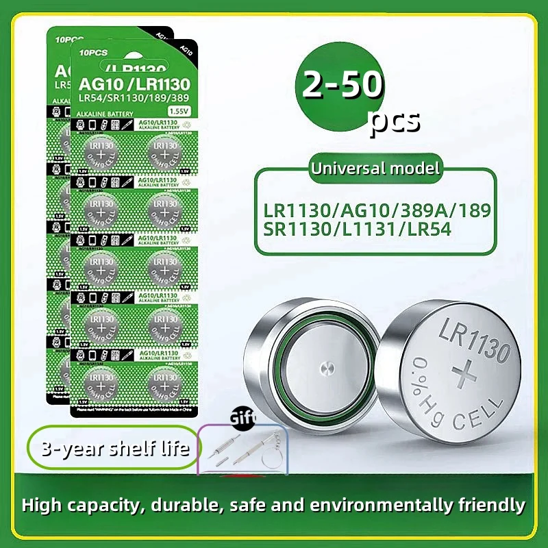 2PCS-50PCS 1.55V AG10 LR1130 Button Batteries SR54 389 189 SR1130 D189 LR54 G10A SR1130SW Cell Coin Watch Toys Remote Battery