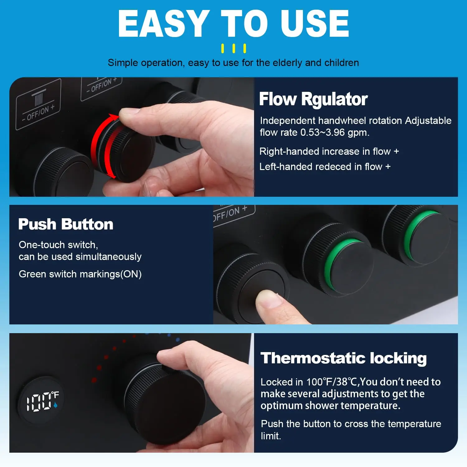 ماتي الأسود 16 بوصة سقف دش المطر رئيس النحاس نظام دش رقمي ترموستاتي مجموعة مع صمام درجة الحرارة الضغط على زر