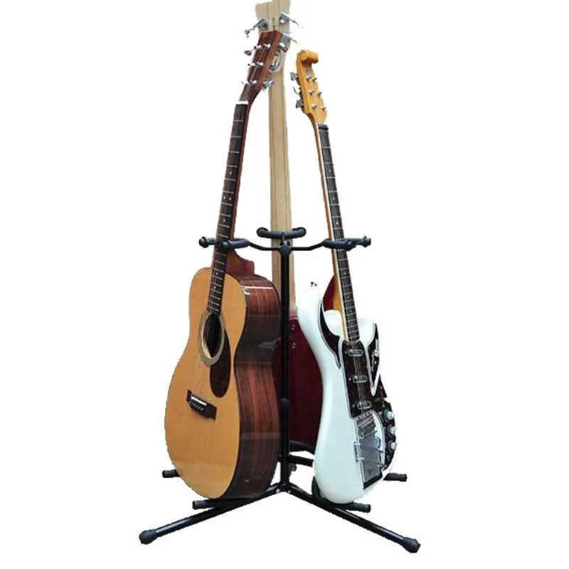 Soporte de guitarra de tres cabezas, soporte de guitarra de suelo práctico ajustable profesional de hierro, soporte portátil para instrumentos musicales de cuerda