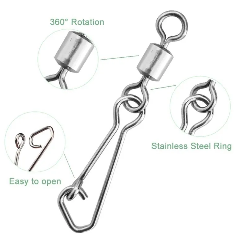 50PCS Fishing Rolling Swivels Connector Barrel Snap Fishhook Swivels Tackle for Lure Hooks Pesca Fishing Accessories