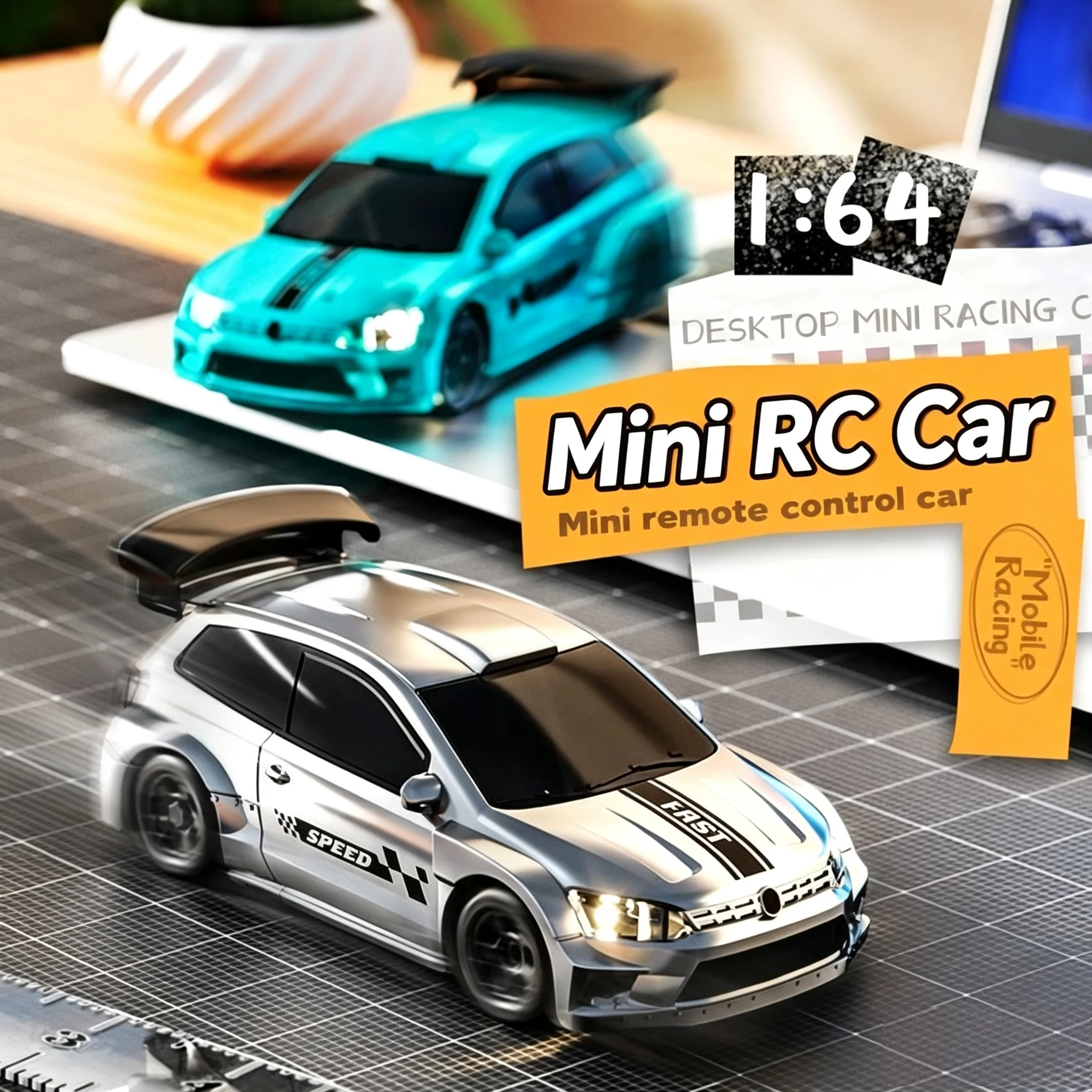 1/64 Scale RC Drift Car, 4WD Light-Up Racing Toy, Desktop Decompression Gift for Boys Children