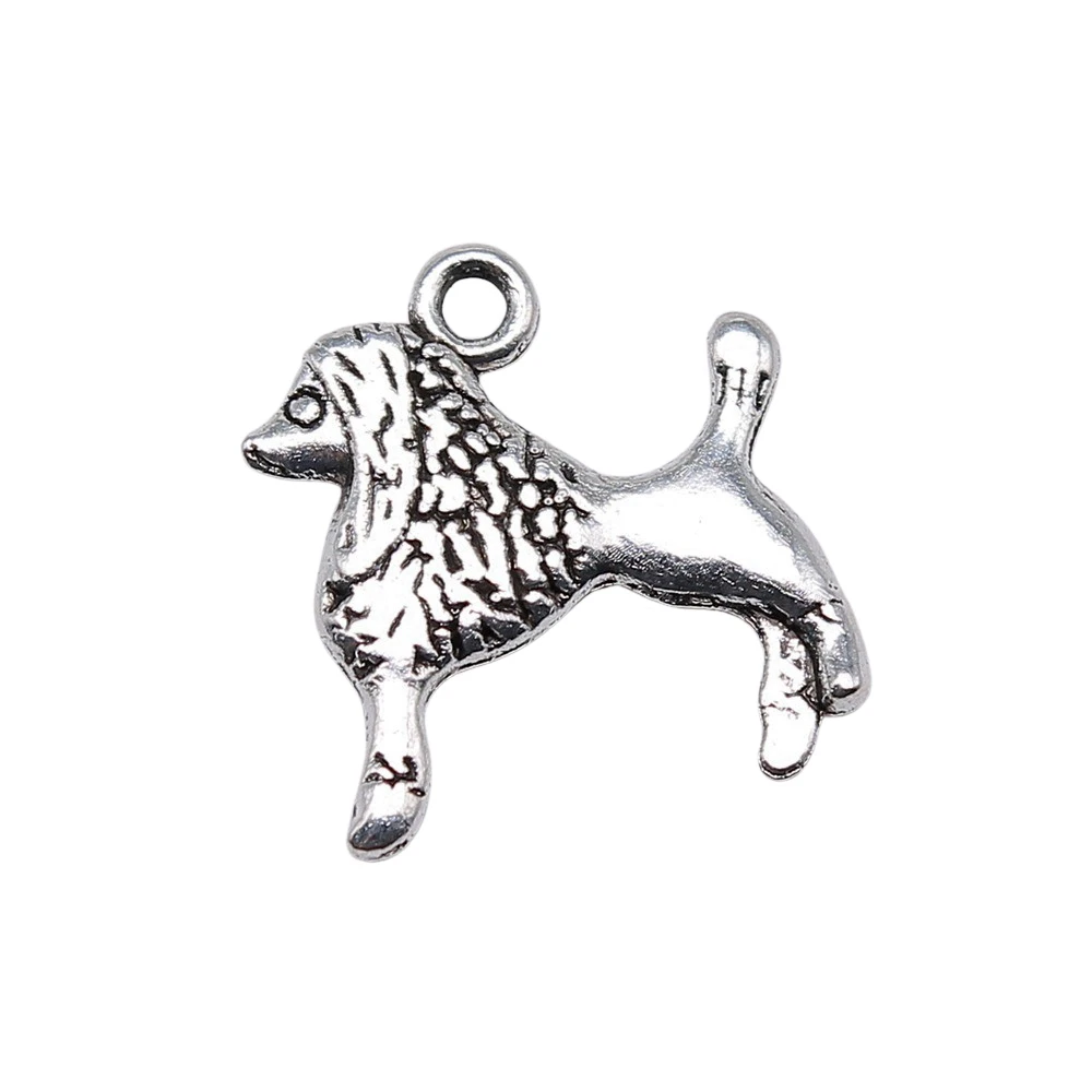 10pcs/lot 17x18mm Poodle Puppy Charms For Jewelry Making Antique Silver Color 0.67x0.71inch