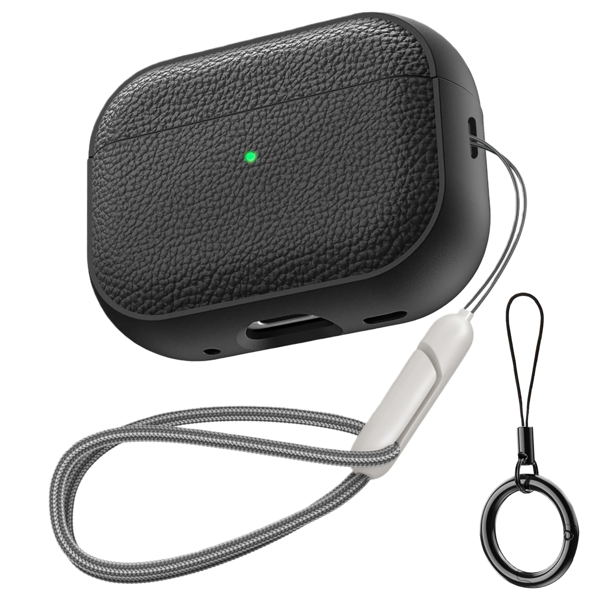 Kopfhörerhülle für AirPods 5/4/Pro 3, stoßfeste Schutzhülle aus TPU mit Lederoptik, inklusive Schlüsselanhänger und Trageschlaufe für AirPods 5/4/Pro 2. – Detail 7
