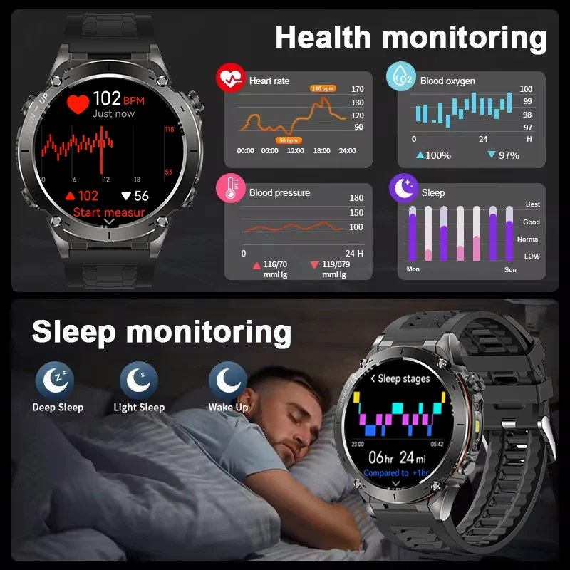 2025 New Military Outdoor Sport Smart Watch Men's 730 mAh Battery Waterproof GPS Satellite Positioning Health Fitness Smartwatch - Image 4