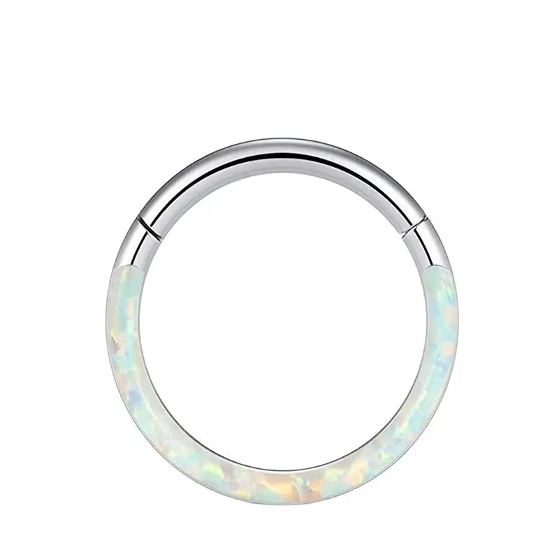 1Pc G23 Titanium 6-12mm Opal Nose Ring Hoop Septum Clicker Hinged Segment Ear Cartilage Tragus Helix Lip Piercing Body Jewelry