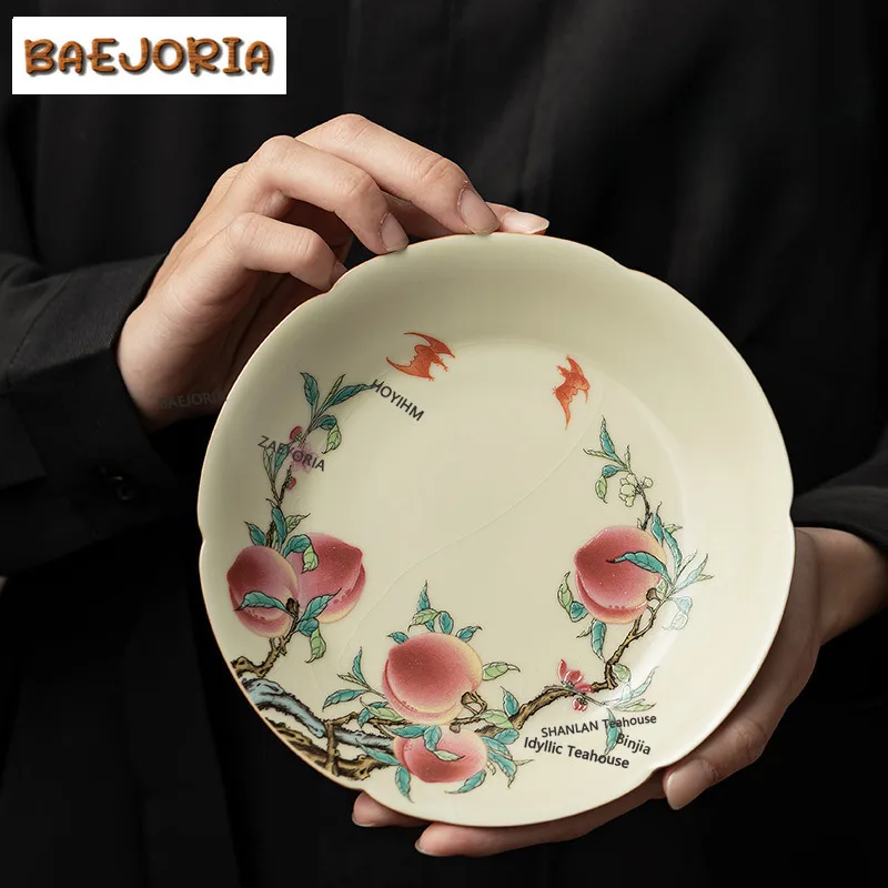 BAEJORIA Antique Ru Kiln Porcelain Pot Bearing Holder Nine Peach Dry Brew Table Tea Tray Fruit Snack Plate Teaware Tableware Cha