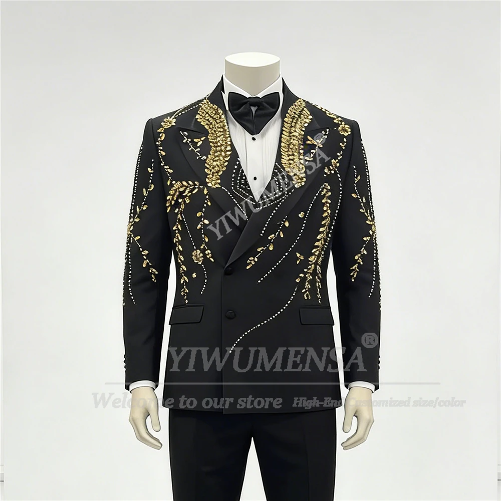 

Роскошные ювелирные изделия с камнями и орнаментом, мужские костюмы, комплект из 2 предметов, двубортный пиджак, брюки, индивидуальные свадебные смокинги для жениха, Ropa Hombre