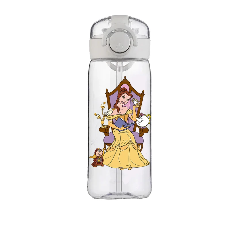 Disney Anime Beauty and the Beast Straw Cup Child Water Cup Food Grade Belle Prince Adams Cartoon Plastic Kettle Anti-drop Cup