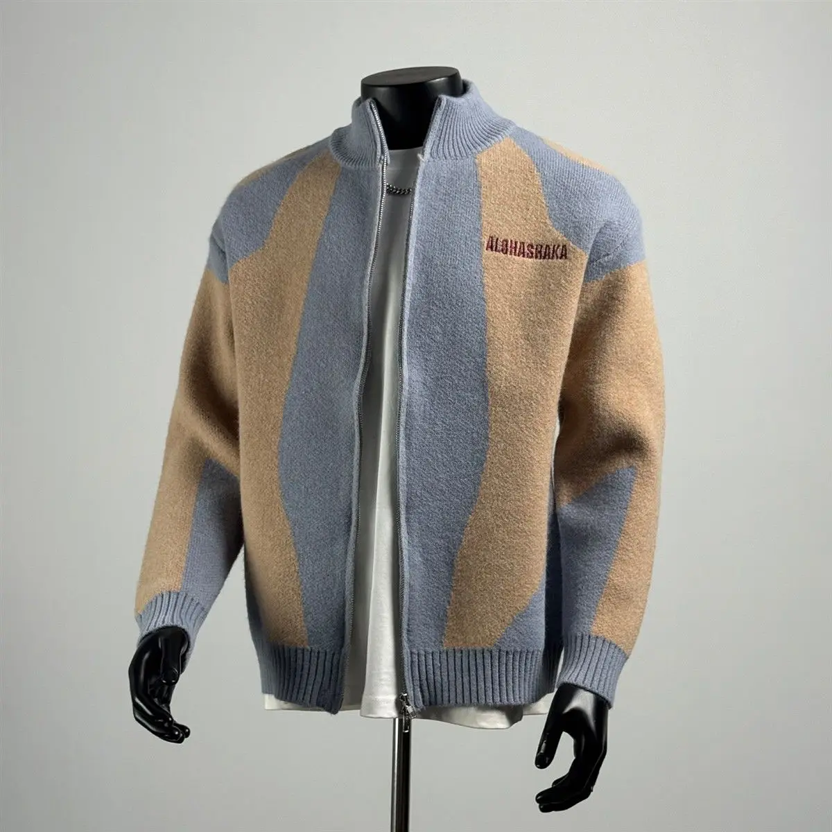 

Мужской вязаный свитер больших размеров на молнии с воротником-стойкой, в стиле колор-блок, зимняя повседневная модная верхняя одежда, удобный, мягкий, теплый, утолщенный