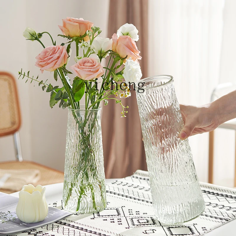 

TQH Relief Ins Glass Vase Large Transparent Water Cultivation Lucky Bamboo Living Room Home Flower Arrangement Ornament
