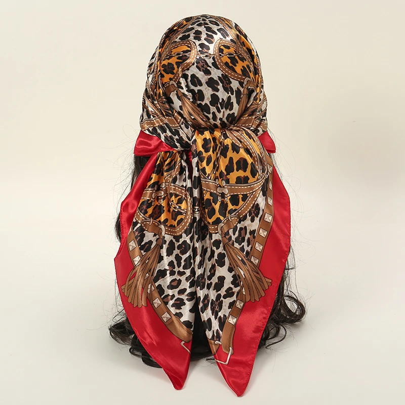 Leopard Printed Silk Square Scarf Newest Hijab Women Soft Satin Kerchief Hairband Bandana Lady Headband Foulard Bag Ribbon