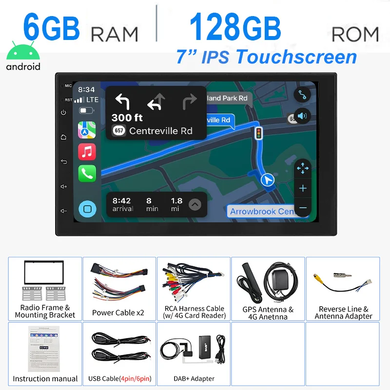ESSGOO Autoradio 7"/9"/10" 2 DIN 8-Kern Android14 6+128 GB Kabelloses CarPlay Android Auto GPS-Navigation Bluetooth AM FM RDS WiFi QLED Touchscreen 4G LTE Mirror Link Lenkradsteuerung