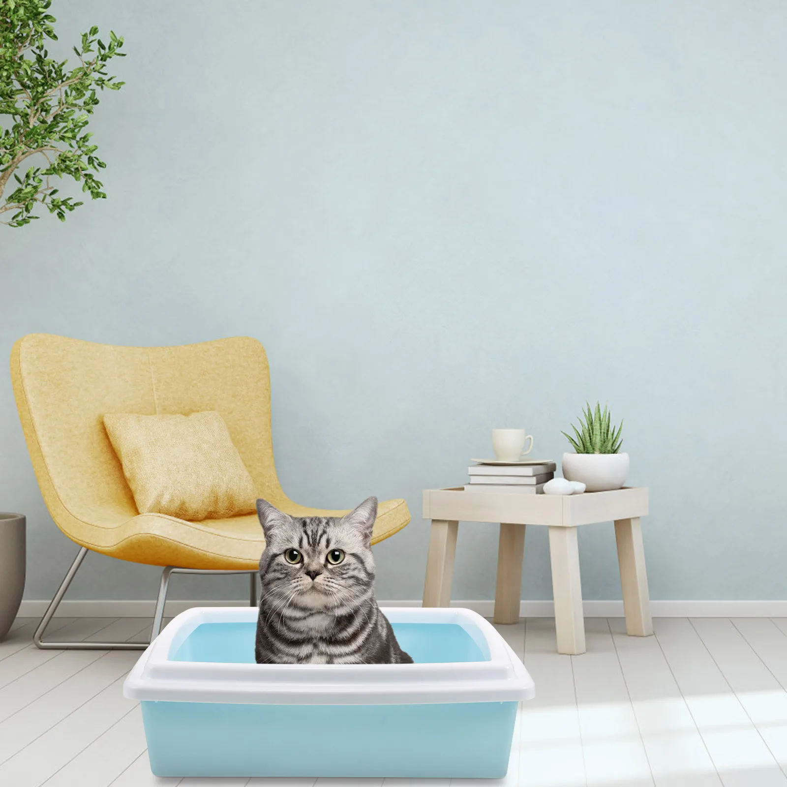 

Cat Litter Box Kitten Clean Toilet Decorative Boxes Tray Scoop Pet Supplies Durable PP High Sides Prevent Scattering