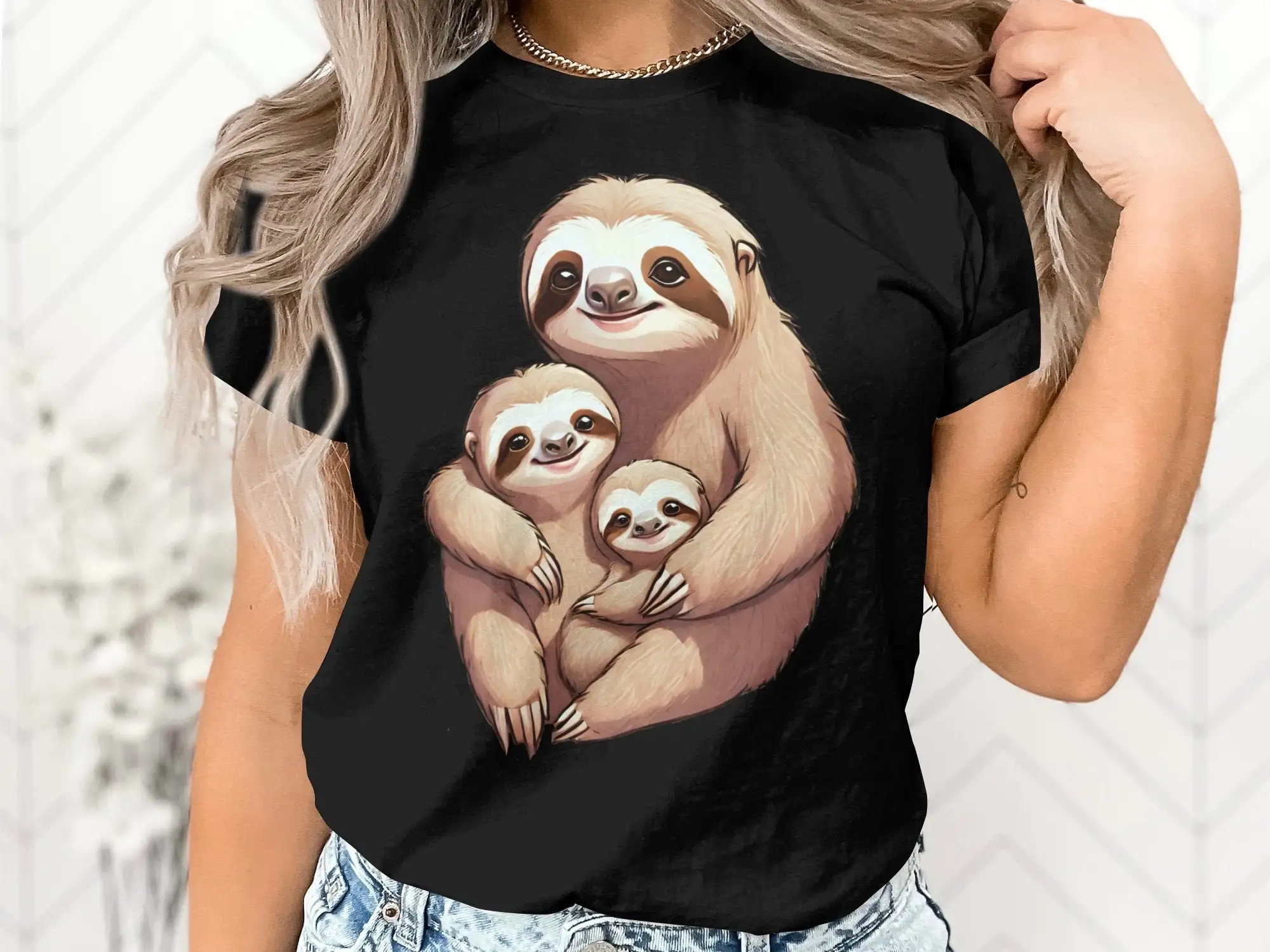 Cute Mama Sloth And Baby Family Mom Mother Women Wife T Shirt Babies Birthday Holiday Present Men Kids