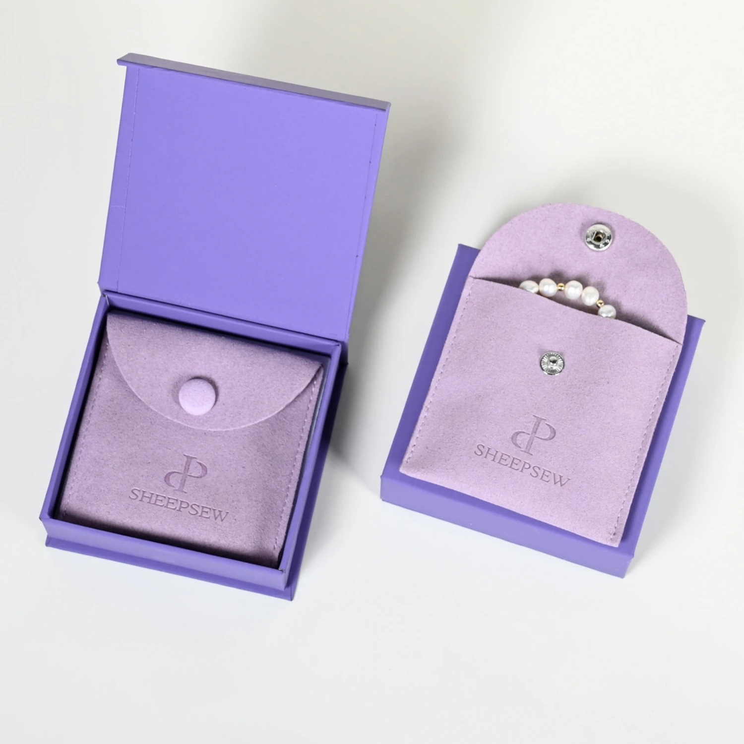 20pcs-elegant-purple-microfiber-flip-button-jewelry-pouch-stamping-gold-logo-magnetic-box-with-foam-insert-jewelry-package