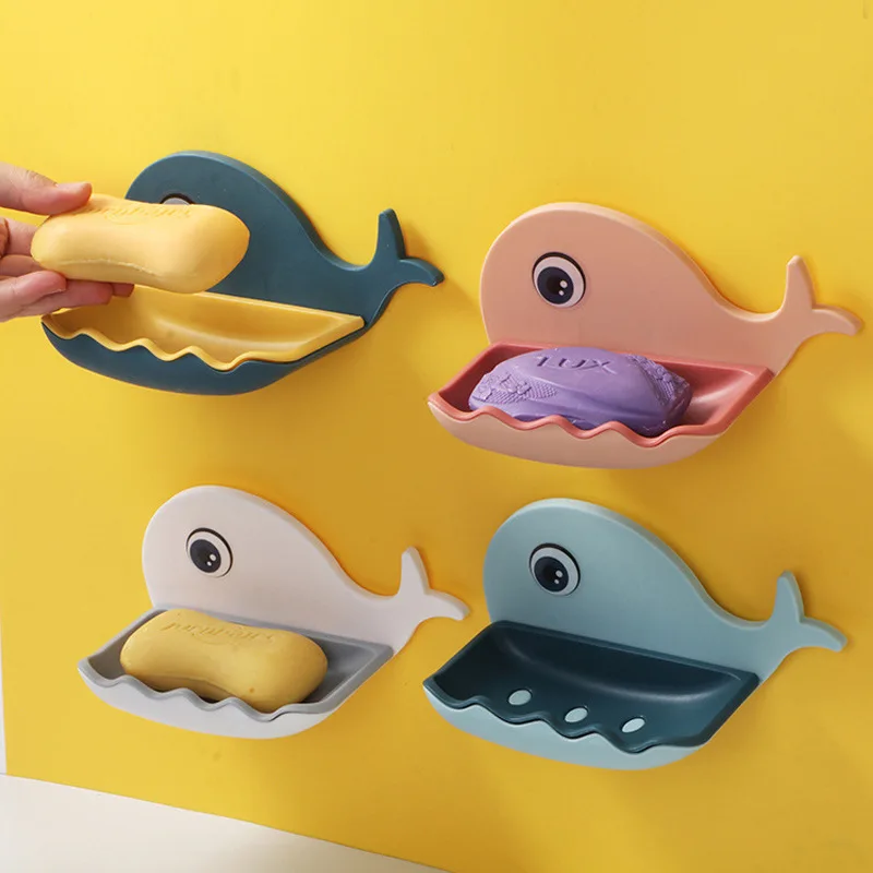 

Soap Box Without Punching Wall-mounted Soap Box Household Storage Rack Toilet Drain Whale Double Bathroom Cartoon