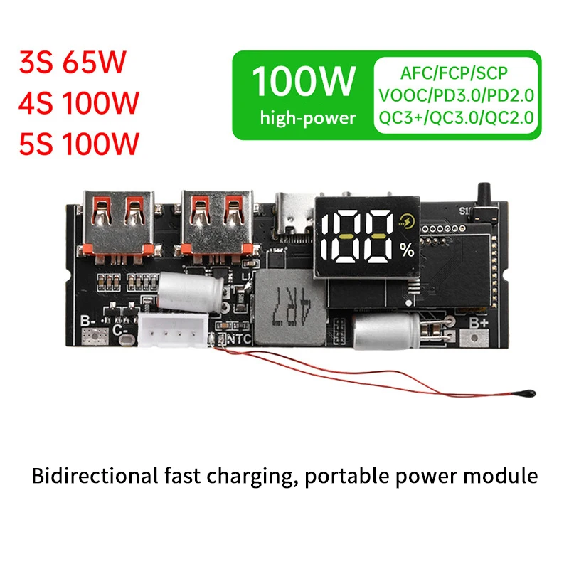 

Power Bank Dual C-Port Bidirectional Super Fast Charging VC Flash Charging Mobile Power Module Circuit Board DIY Motherboard