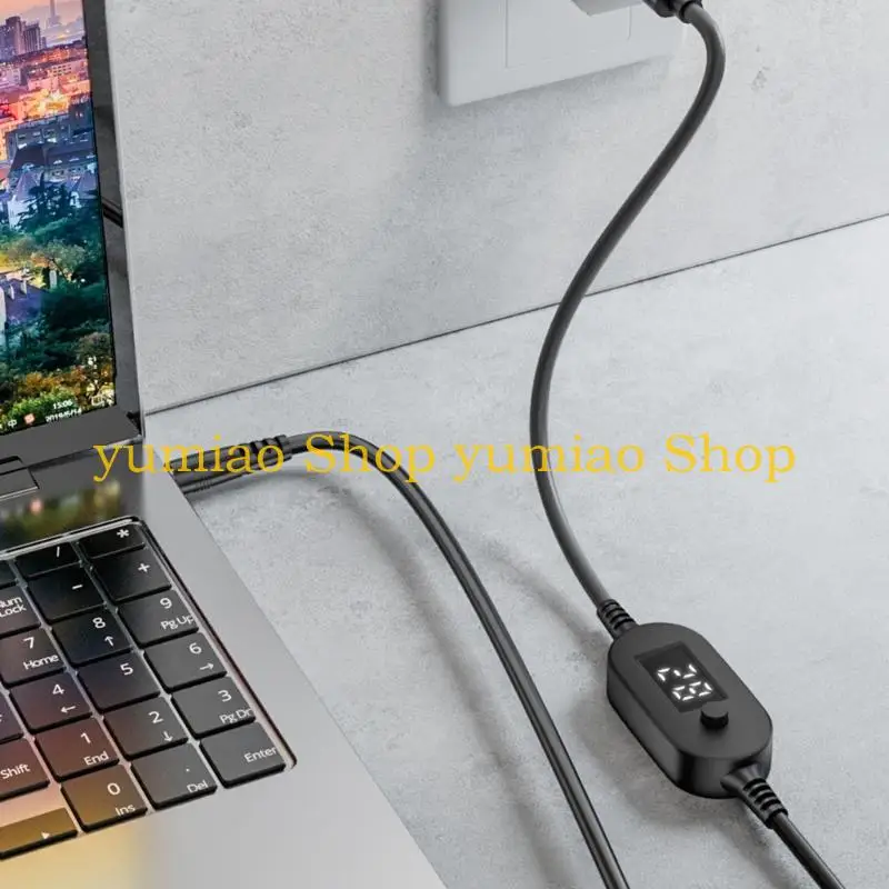 587B Adjustable Voltages Type C to DC5525 Cable with Digital Display Multiple Voltages Setting from 5V to 28V for Electronics