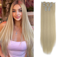Clip in Hair Extensions Synthetic 24Inch Long Invisible Natural Straight 6 PCS Thick Seamless Clip on Hair Extensions for Women