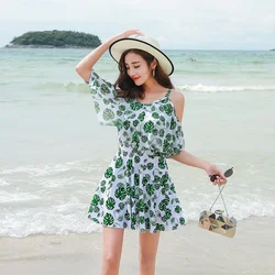 Letter On V Neckline Black Two Piece Swimsuit Skirt Plus Size Swimwear Women Two Wearing Ways Quick Drying Swimming Suit Beach