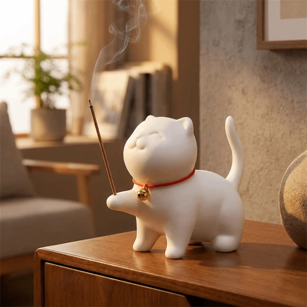 Ceramic Cat Incense Burner Holder Handmade Craft Cute Rabbit Shaped Tea Pet Animal Shaped Decorative Scented Candle Holder