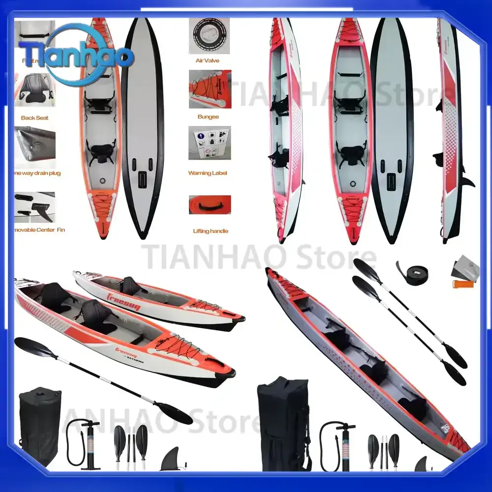 Inflatable Kayak for Single Double or 2+1 Person with Seat Paddle and Foot Rest High Pressure Double Wall Drop Stitch