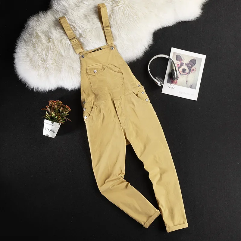 

Men Bib Pants Nine Points Pants Suspenders Overalls Jumpsuit Straight Skinny Slim Fit Solid Jumpsuits Trousers Casual Long Pant