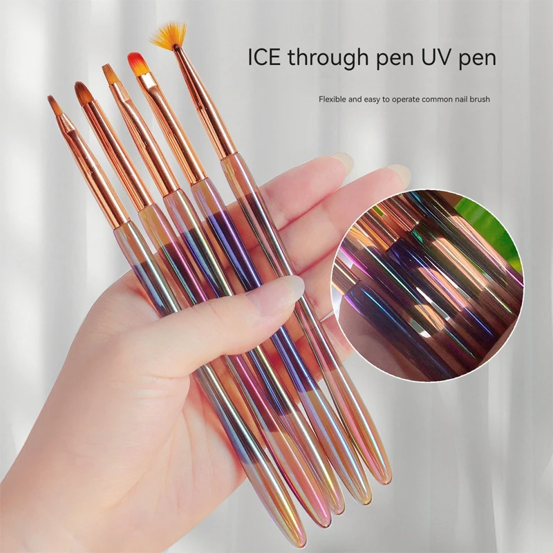 Dazzling Colorful Handle Pull Phototherapy Pen Color Painting Pen Nail Art Brushes Manicure Brush Striper Acrylic Gradient UVGel