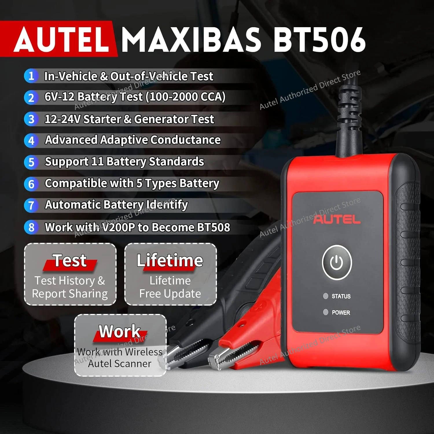 Autel MaxiBAS BT506 Autobatterietester Elektrisches System-Analysegerät, Adaptive Leitfähigkeitsmessung, Batterielasttest für Alle Fahrzeuge – Detail 1