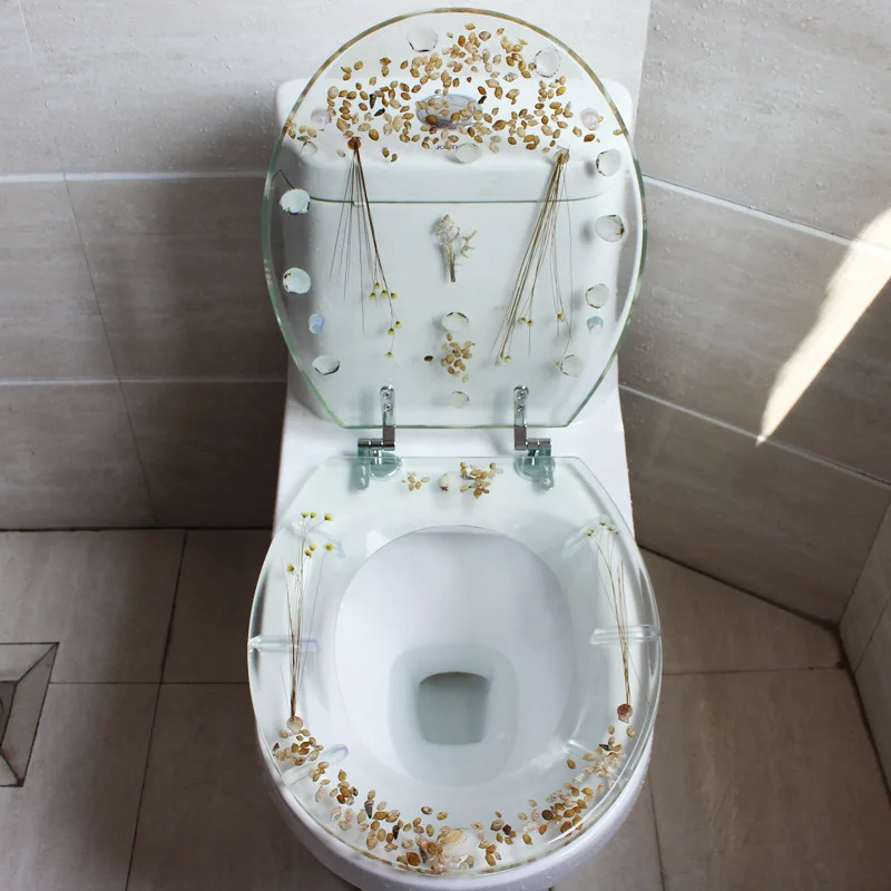 Superior Beautiful Resin Toilet Seat Cover Stainless Steel Slow Down Toilet Cover Mute Thickened U/V/O Universal Tapa De Baño Wc